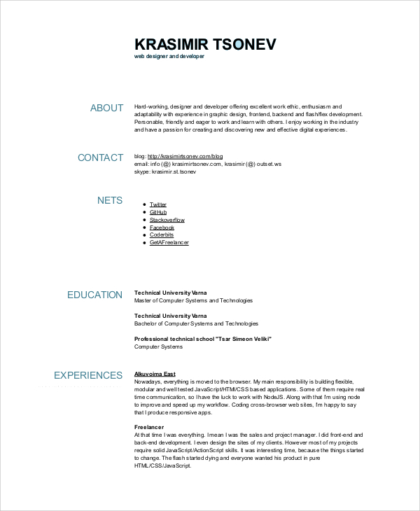 web developer and designer resume1