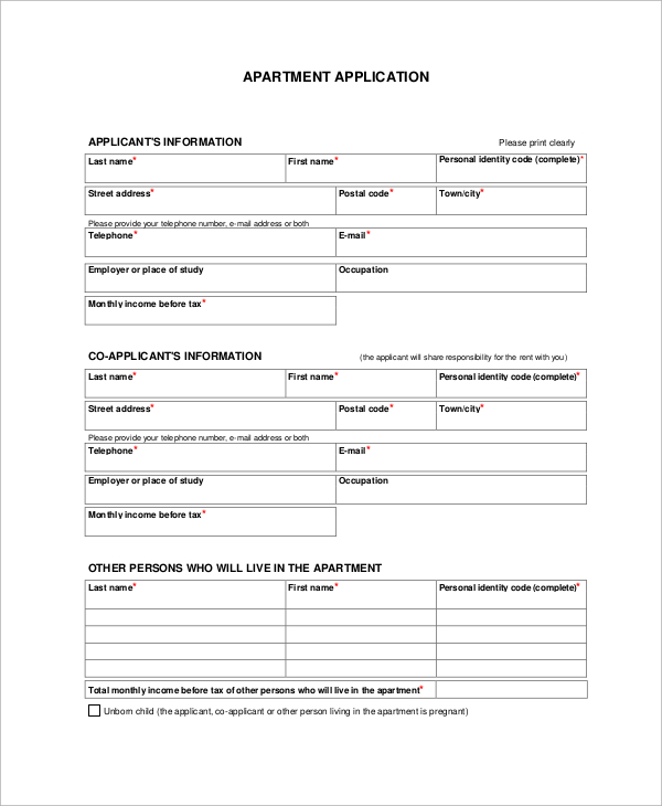 FREE 9+ Sample Apartment Application Templates in MS Word PDF