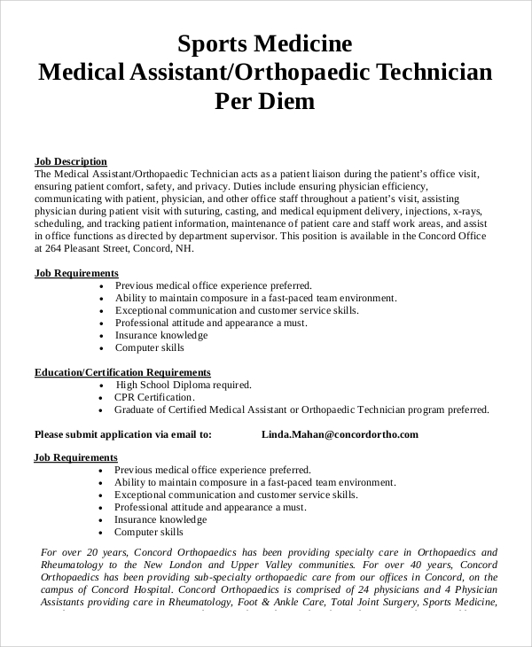 FREE 8 Sample Physician Assistant Job Description Templates In PDF   Sports Medicine Physician Assistant Job Description 