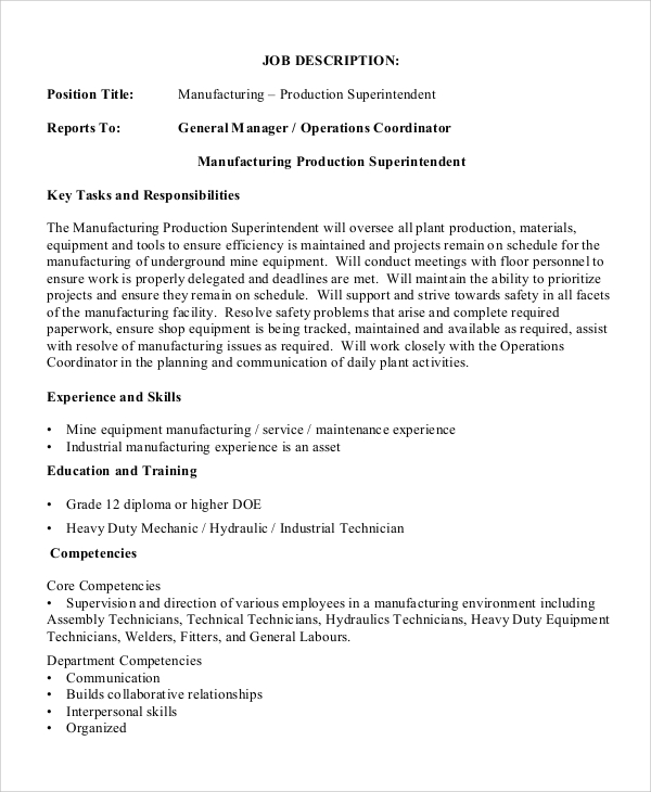 FREE 10+ Sample Production Manager Job Description Templates in PDF MS Word