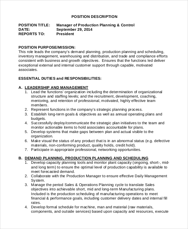 Government Waste Management Production Project Manager Job Description   Production Planning And Control Manager Job Description 