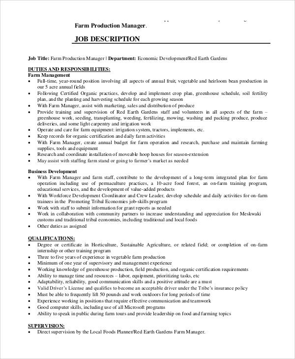 Production Manager Job Description And Specification