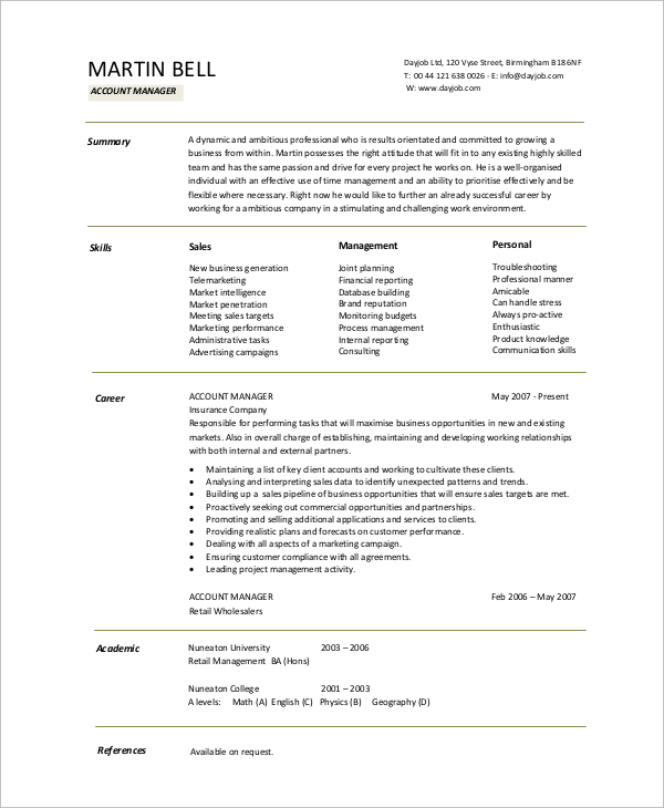 sales account manager resume