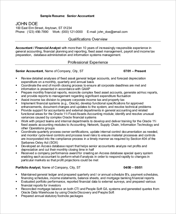 10+ Sample Accountant Resumes  Sample Templates