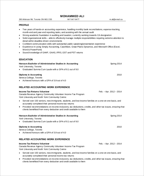 junior accountant resume