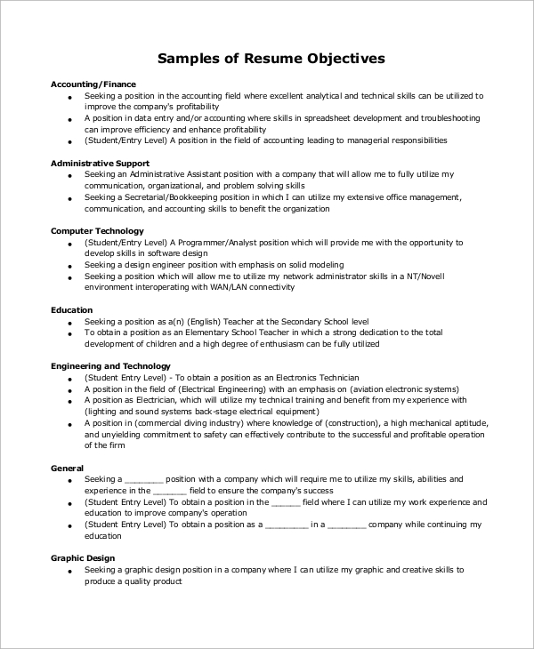 resume objective sample for accountant