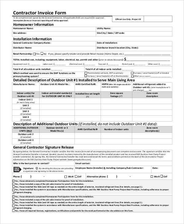 contractor invoice form