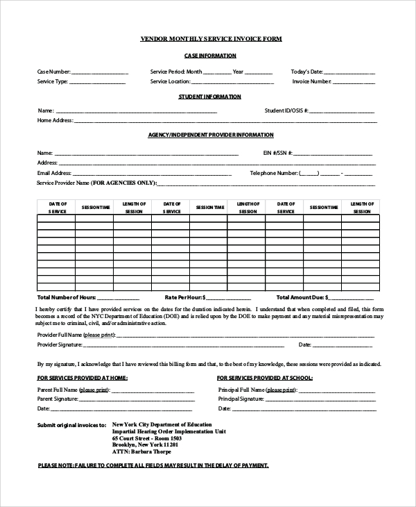 8+ Sample Invoice Forms  Sample Templates