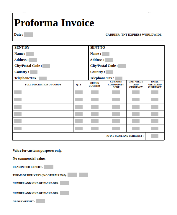 proforma invoice form