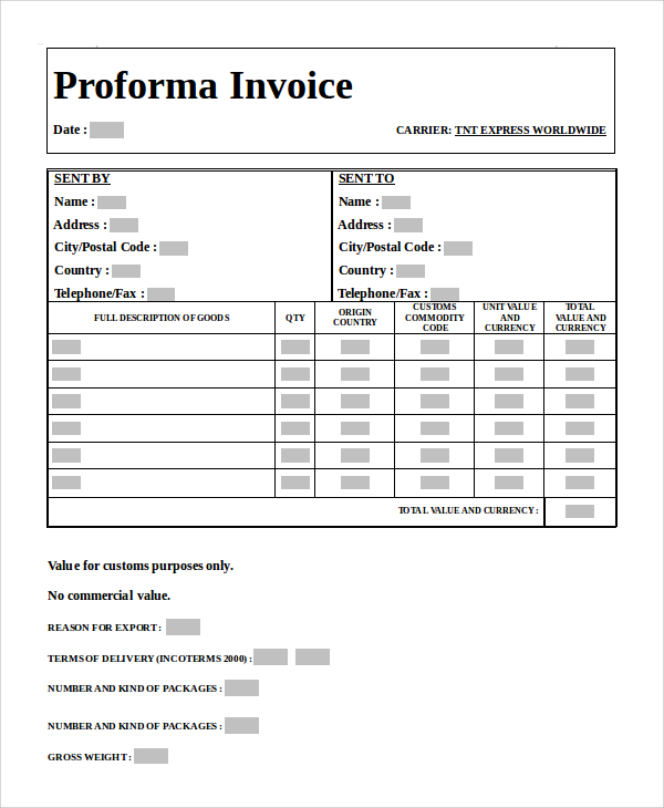 ups invoice form PDF, Word Invoice Examples   Sample Form  in 8