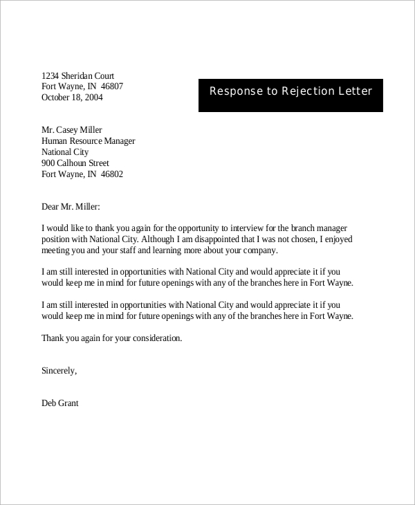 response to rejection letter after interview