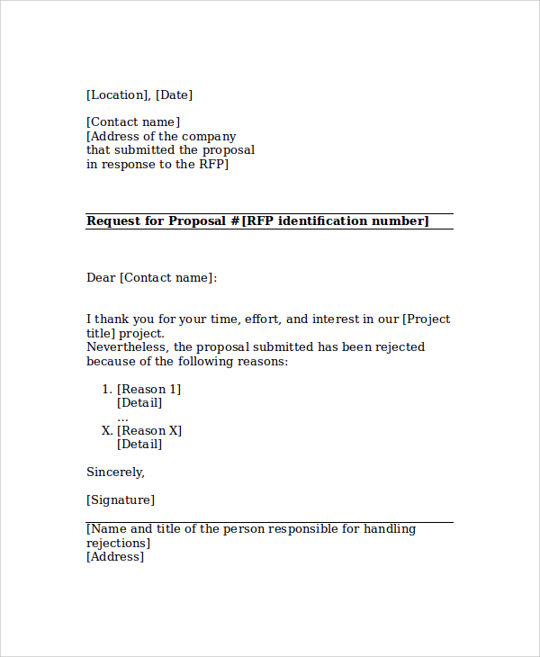 proposal rejection letter