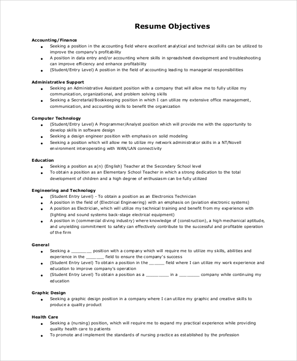 FREE 9+ Resume Objective Samples in PDF | MS Word