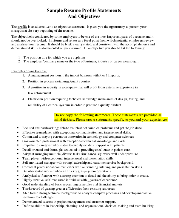 9 Resume Objective Samples PDF Word