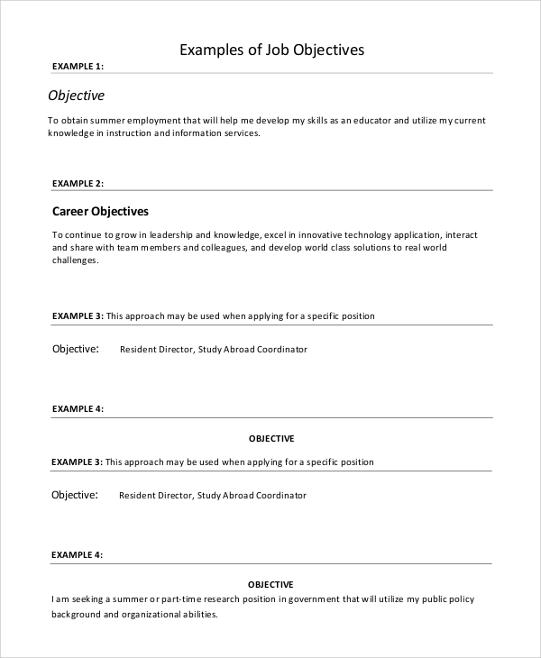 Free 9 Resume Objective Samples In Pdf Ms Word