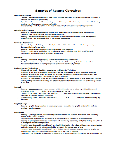 samples of job resume objectives