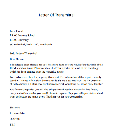 letter of transmittal template