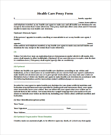 FREE 7  Sample Health Care Proxy Forms in MS Word PDF