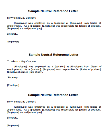 neutral reference letter