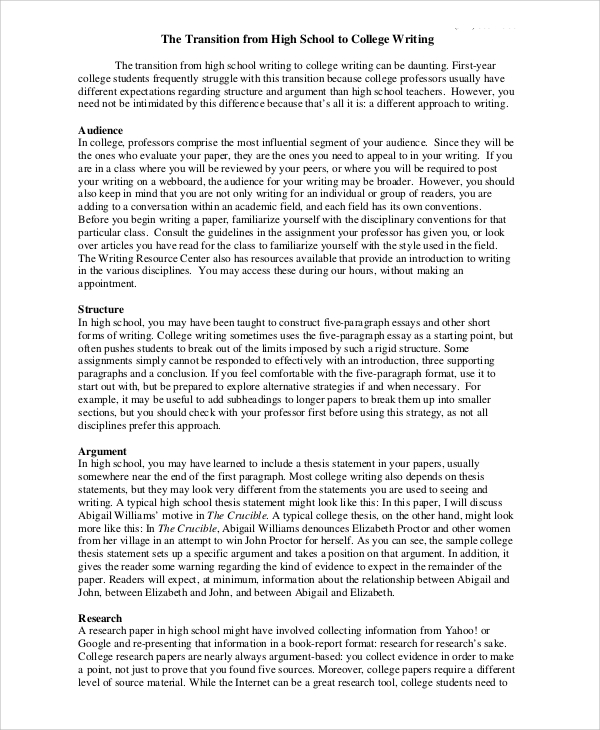 essay format transition