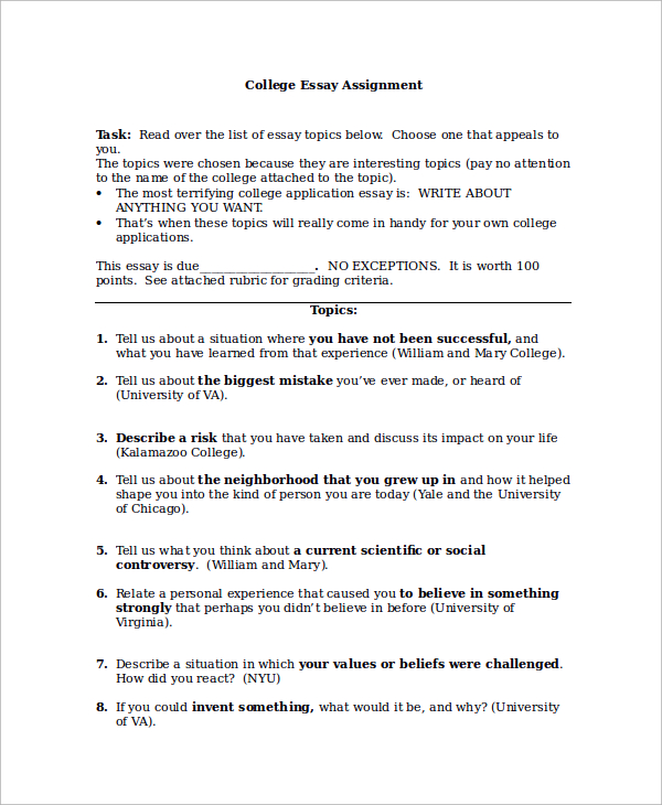 sample essay assignment