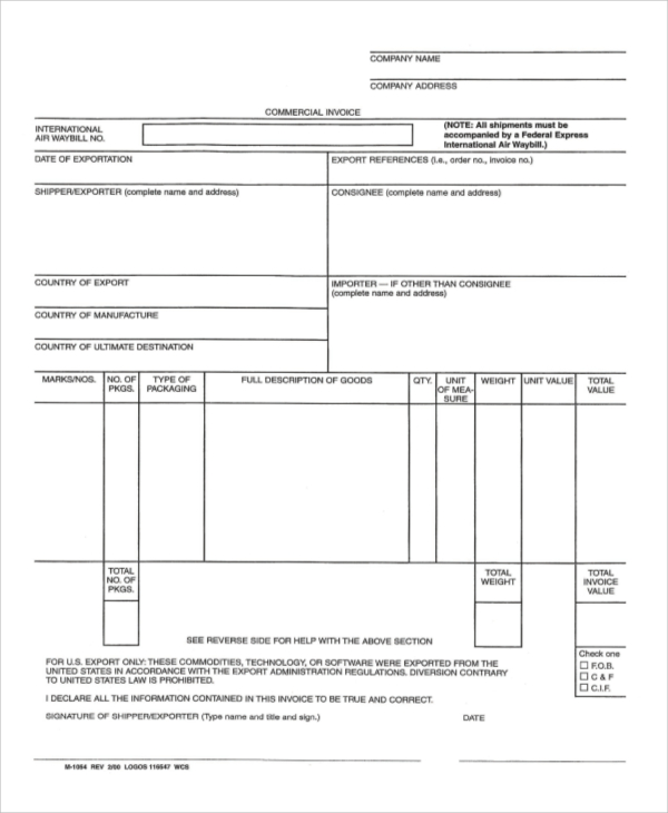 view fedex commercial invoice sample gif free design