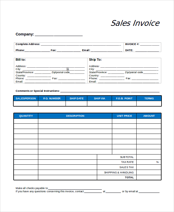 printable sales invoice