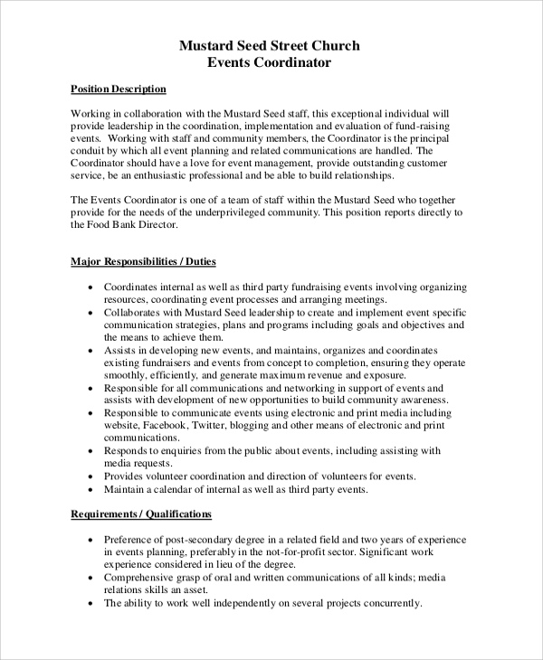 FREE 10+ Sample Event Coordinator Job Description Templates in PDF