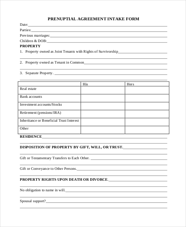 agreement divorce worksheet Agreement Prenuptial  in   Word, PDF Sample 8 Examples