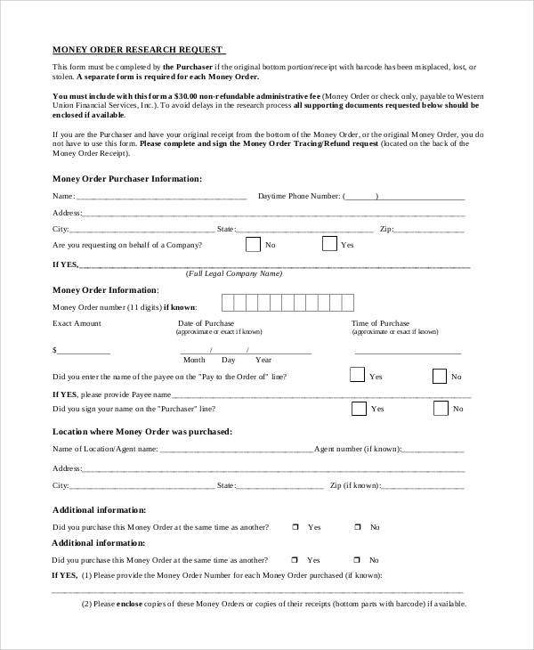 money order research request form