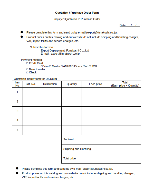 quotation purchase order form