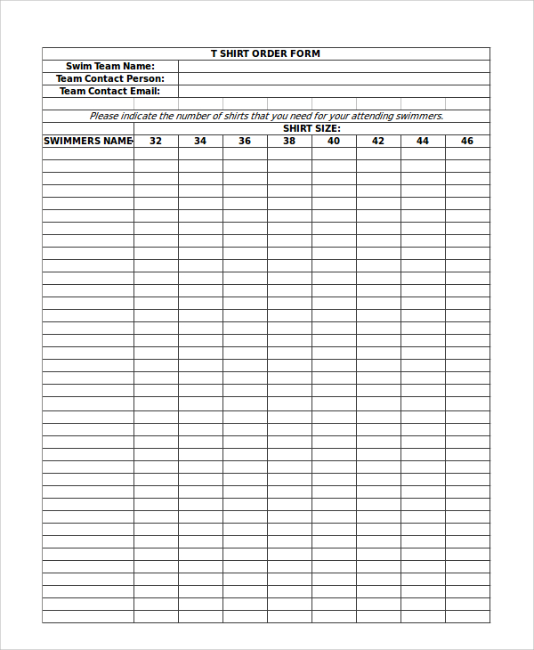 Excel Shirt Order Form Template