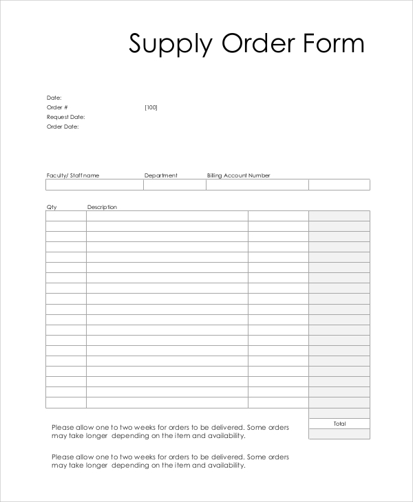 Printable Supply Order Form Template Printable Templates Free