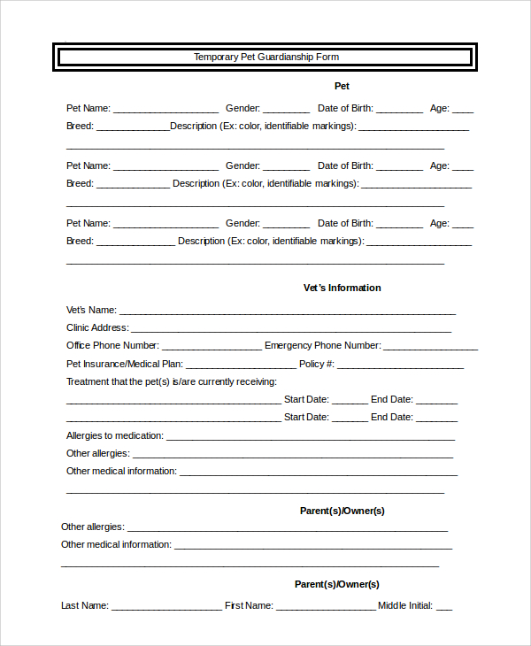 temporary pet guardianship form