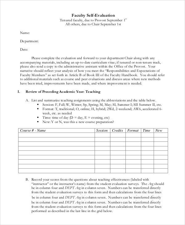 Free 10 Sample Self Evaluation Templates In Pdf Ms Word