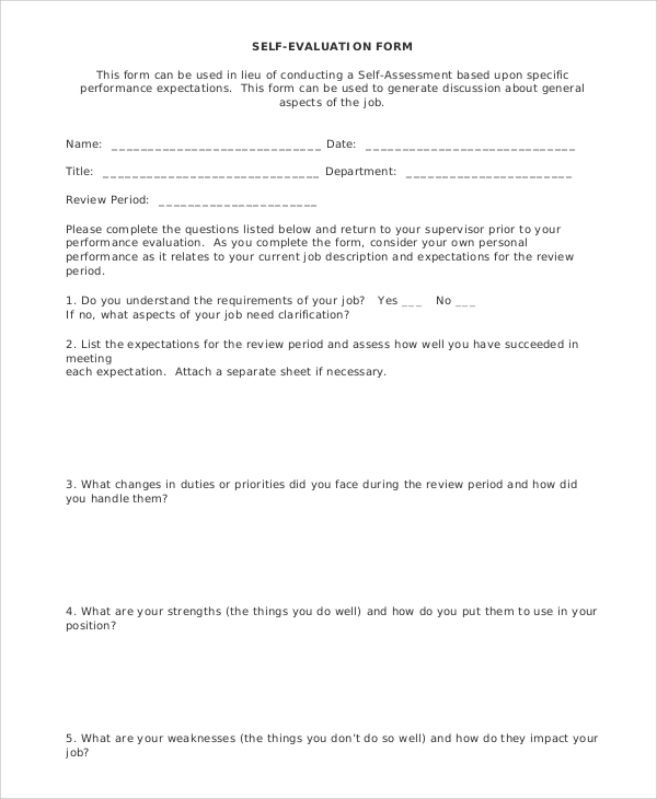 self evaluation form format