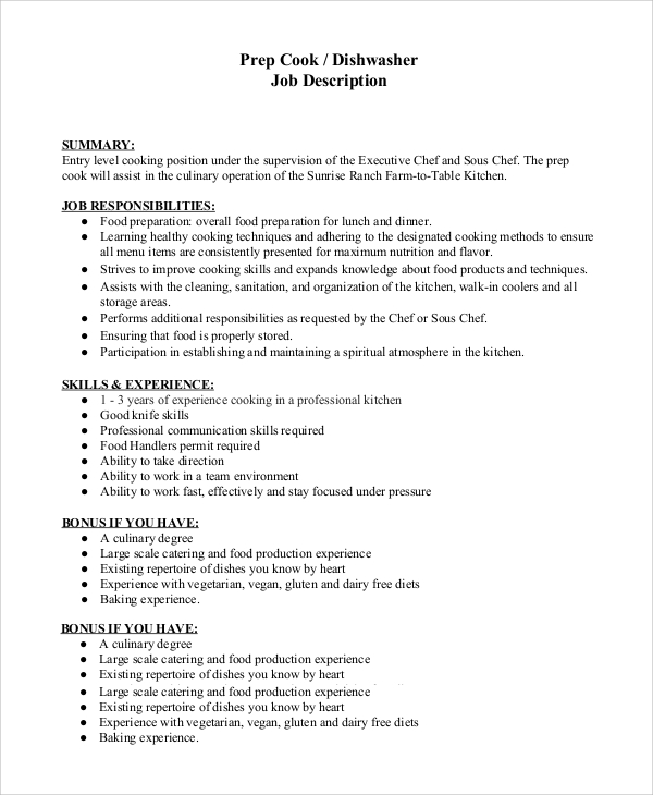 FREE 8+ Sample Dishwasher Job Description Templates in PDF MS Word