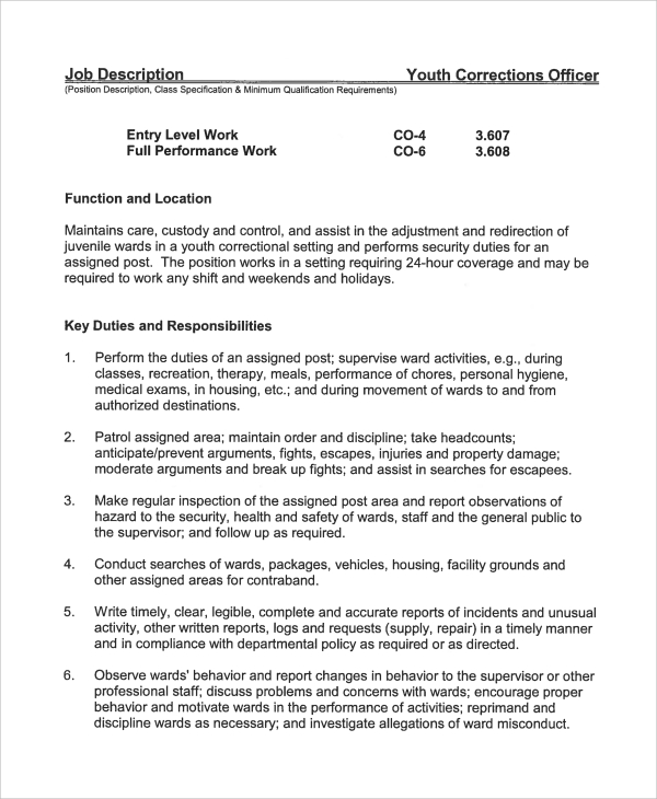 FREE 7  Sample Correctional Officer Job Description Templates in PDF