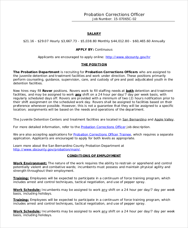 FREE 7  Sample Correctional Officer Job Description Templates in PDF