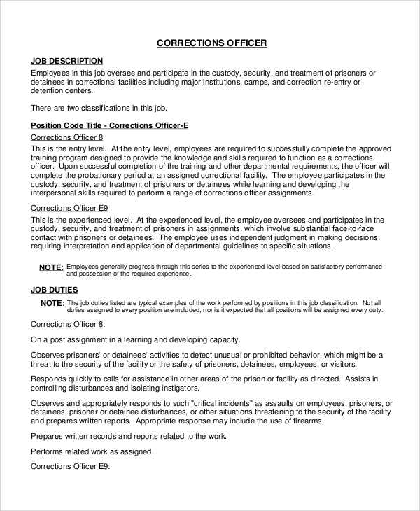 correctional officer job description