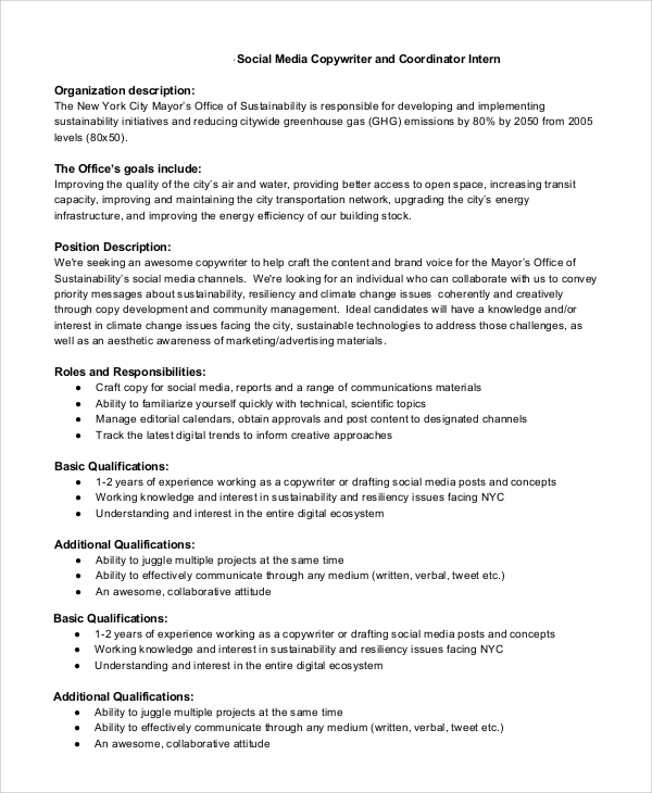 social media copywriter job description 