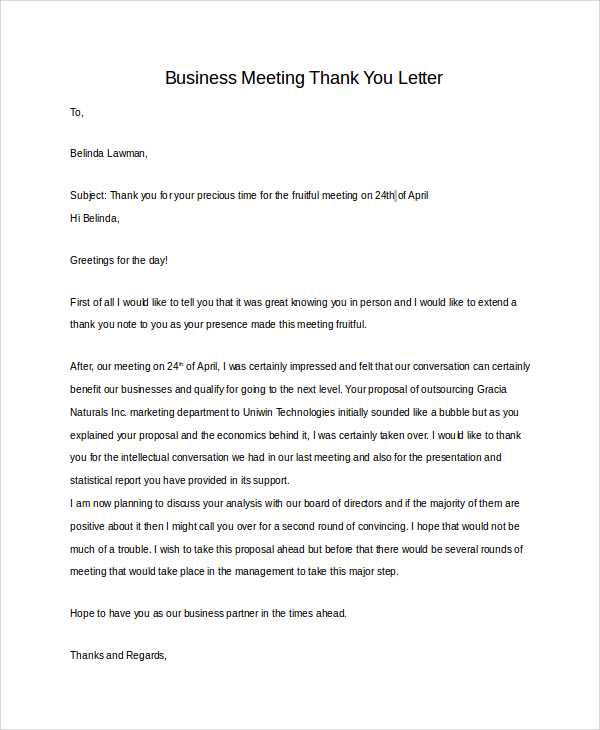 FREE 12+ Sample Business Thank You Letter Templates in PDF | MS Word