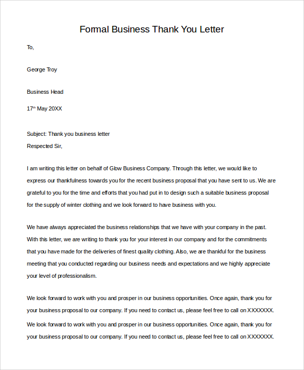 formal business thank you letter