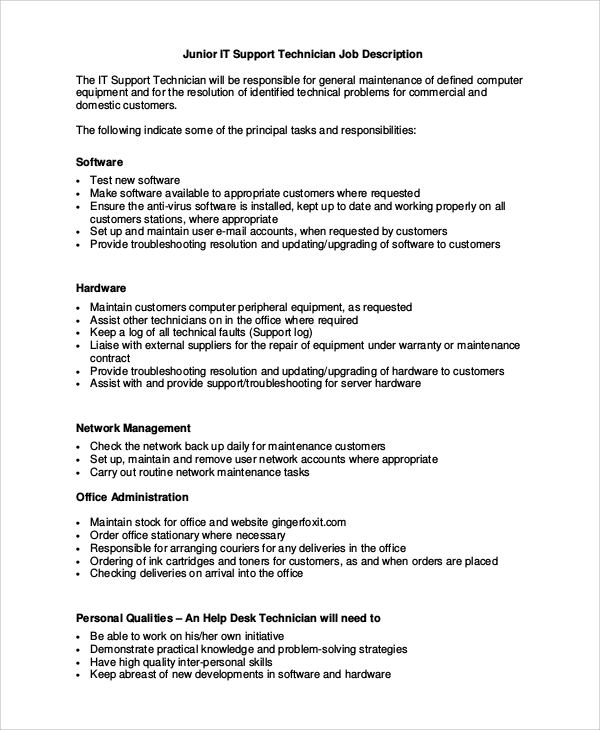 Service Desk Job Description Template