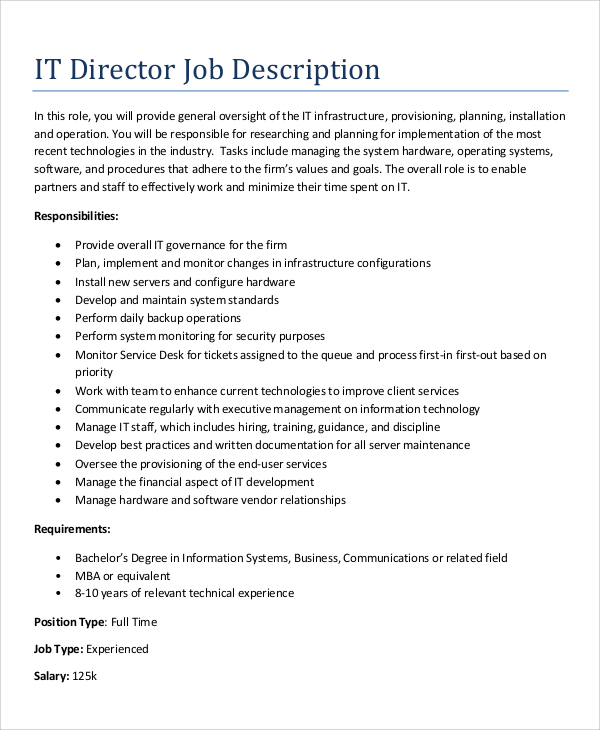 Director Job Description Examples