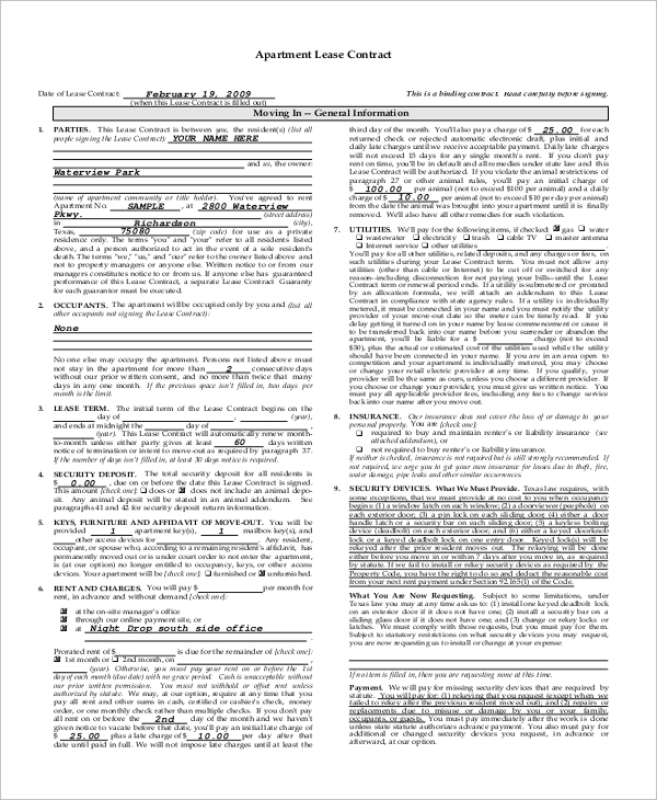 apartment lease contract