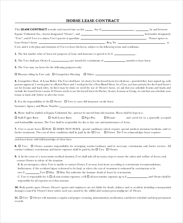 horse lease contract