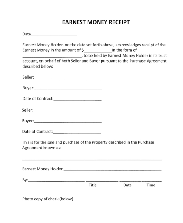 blank earnest money receipt