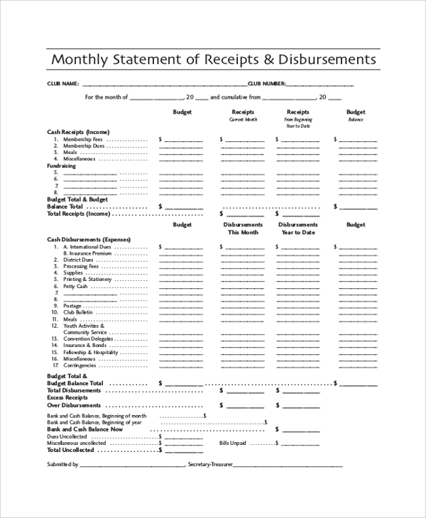 monthly statement of receipts disbursements