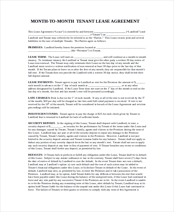 month to month tenant lease agreement
